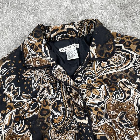 Vintage Quilted Floral Paisley Zip Up Jacket Womens M Black Tan Neutral - Picture 10 of 14